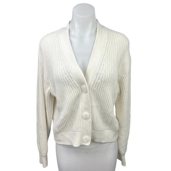 H&M Women's White Knitted V-Neck Long Sleeve Button Up Cardigan Sweater Top Sz S - Picture 1 of 4